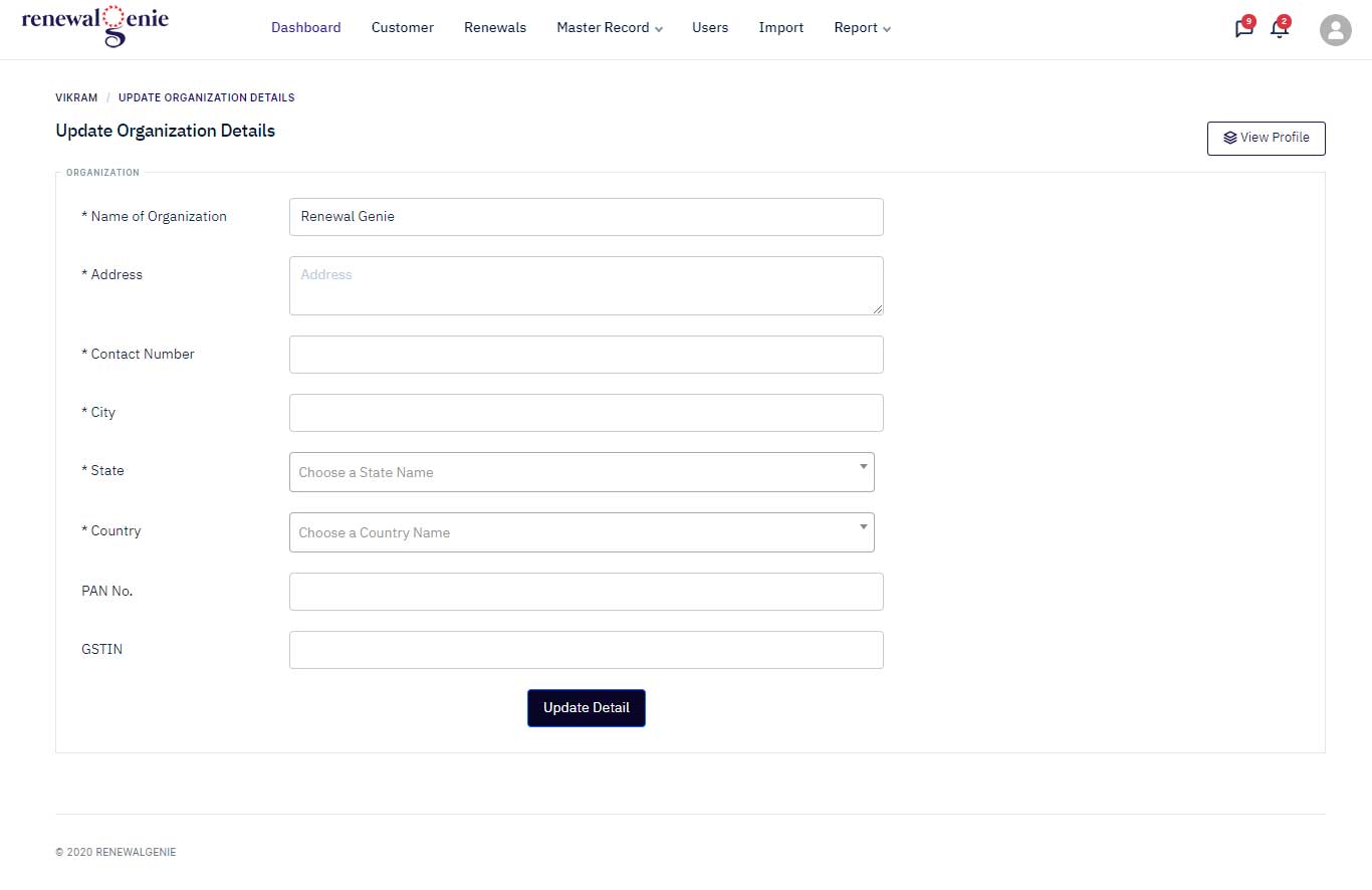 Update Organization Detail