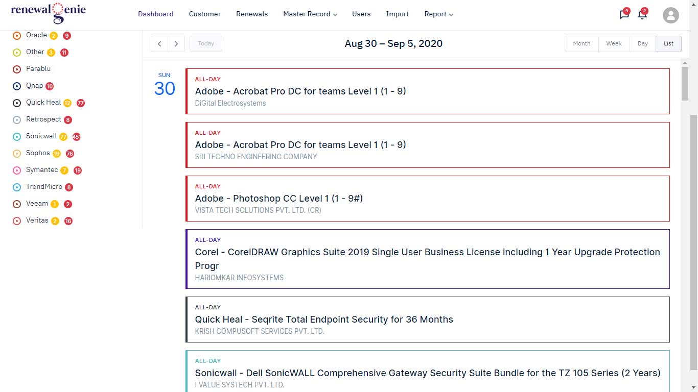 Calendar in List View